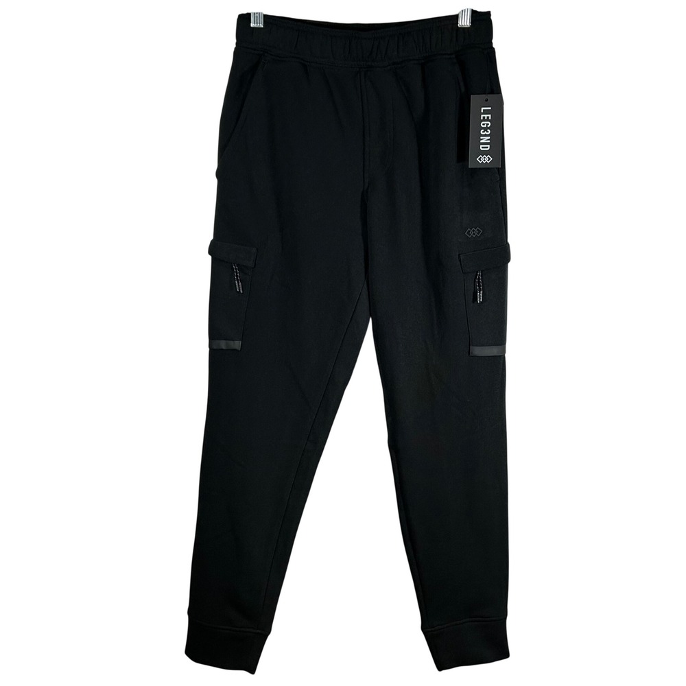 Leg3nd Mens Black Fleece Cargo Joggers Techwear Utility Sweatpants Small‎ NEW